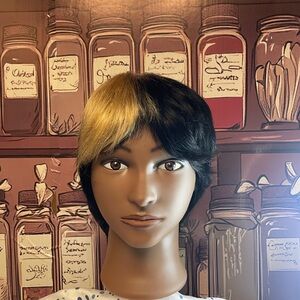 Two-Tone Black and Blonde Synthetic Wig Bundle. 5 Piece Set.